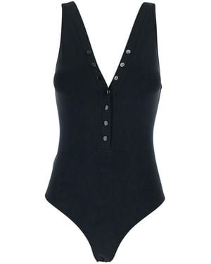 Eres 'icone' Black Swimsuit With Stud Embellishments And V Neck In Tech Fabric Woman - Blue