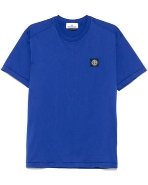 Stone Island Slit Fit Cotton Jersey T-Shirt With Patch Logo - Blue