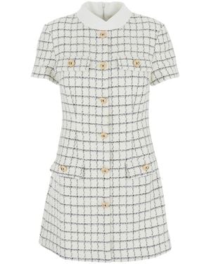 Self-Portrait Check Boucle Mini Dress - White