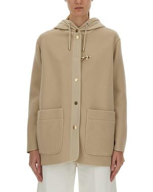 Fay Bimaterial Caban Cape - Natural