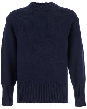Kangra Cashmere Crew Neck Sweater With Ribbed Design - Blue