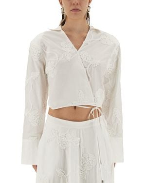 ROTATE BIRGER CHRISTENSEN Wrap-Around Shirt Top - White