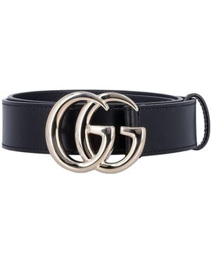 Gucci Gg Marmont Thin Leather Belt - Black