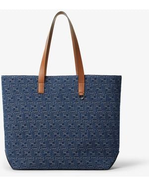 Fendi Denim Effect Tote Bag Ff - Blue