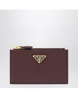 Prada Burgundy Saffiano Zipped Card Case - Purple