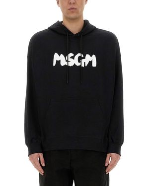 MSGM Hoodie With Spacious Hood And Graphic Logo - Black