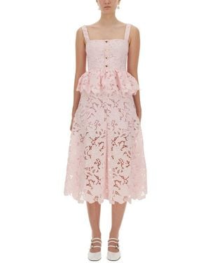 Self-Portrait Lace Midi Peplum Dress - Pink