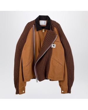 Sacai Bi-Material Zip Jacket - Brown