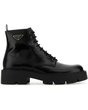 Prada Black Leather Ankle Boots
