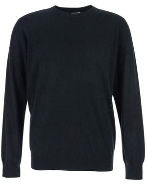 Kangra Cashmere Crewneck Sweater With Ribbed Trims - Blue