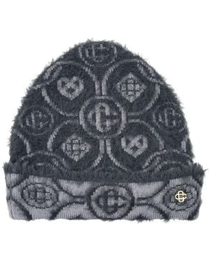 CASABLANCA Grey Wool Blend Fluffy Monogram Beanie