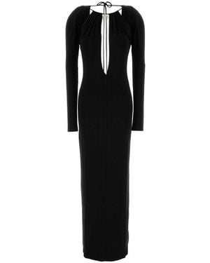 Marine Serre Draped Jersey Ls Long Dress - Black