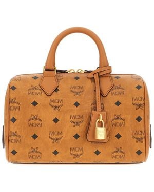 MCM Monogrammed Leather Hobo Bag - Brown