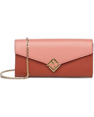 Fendi Ff Diamonds Continental Wallet On Chain Accessories - Pink