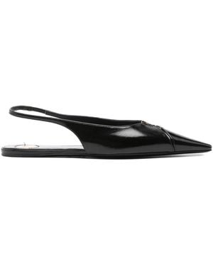 Saint Laurent Babylone Leather Slingback Ballets - Black