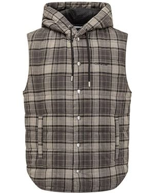 Off-White c/o Virgil Abloh Plaid Padded Vest With Hoodie - Gray