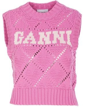 Ganni Knitted Logo Vest - Pink