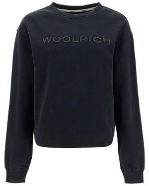 Woolrich Embroidered Logo Crewneck Cotton Sweatshirt - Blue