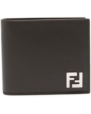 Fendi Leather And Ff Canvas Compact Bi-Fold Wallet Accessories - Black