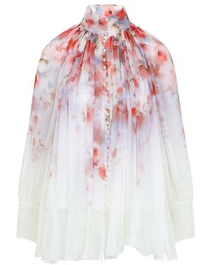 Zimmermann Floral Print Blouse With High Neck - White