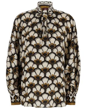 OBIDI 'Marion' Shirt With Front Knot Closure And All-Over Printed Motif - Grey