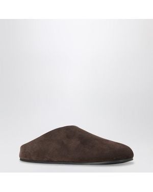 The Row Hudson Suede Shearling Mules - Brown