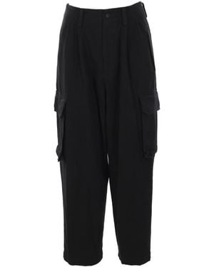 Yohji Yamamoto Linen Cotton Cargo Trousers - Black