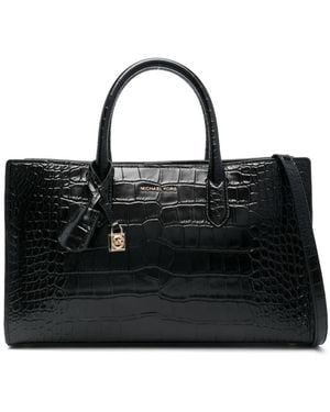 Michael Kors Embossed Leather Tote Handbag - Black