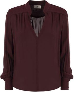 Elisabetta Franchi Georgette Blouse With Striped Pattern - Purple