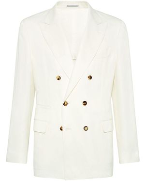 Brunello Cucinelli Linen Blend Double-Breasted Jacket - Natural