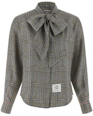 Thom Browne Prince Of Wales Check Shirt - Gray