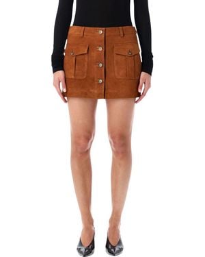 THE GARMENT Suede Mini Skirt With Buttons - Orange