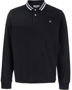 Vivienne Westwood Polo Shirt With Contrasting Collar And Orb Logo Detail On The Front - Blue