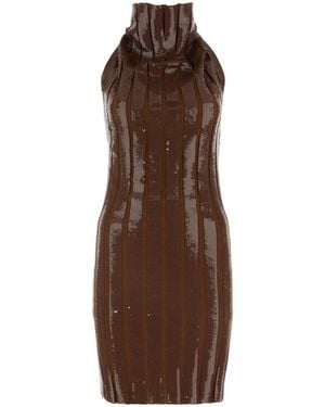 Fendi Wool And Sequins Mini Dress - Brown
