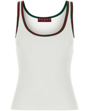 Gucci Web Detail Cotton Tank Top - White