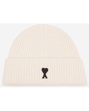 Ami Paris Wool Knit Hat - Natural