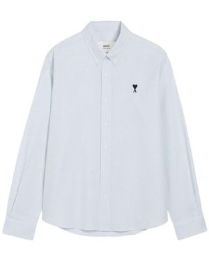 Ami Paris Striped Shirt With Buttons Up The Front - White