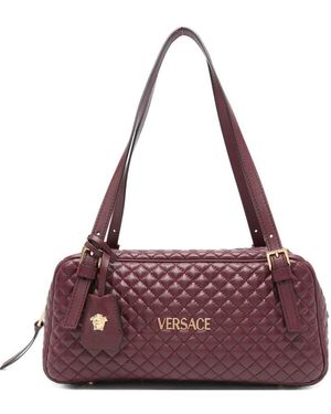 Versace Bordeaux Quilted Leather Bowling Crossbody Bag - Purple
