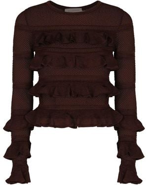 Zimmermann Long Sleeve Knit Top With Ruffles - Black