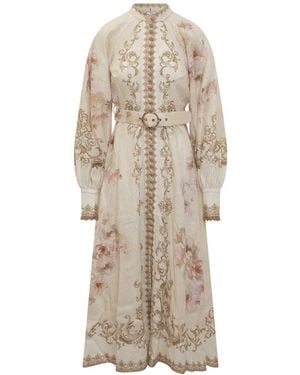 Zimmermann Dress With Embroidery And Print - Natural