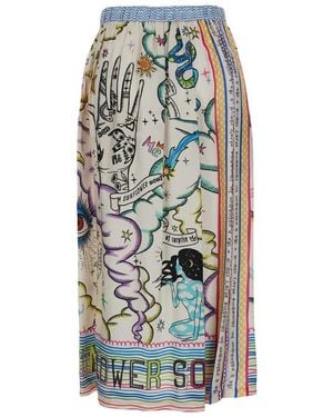 ME 369 'vanessa' Multicolour Midi Skirt With Elastic Waist And All-over Print In Viscose Woman - White