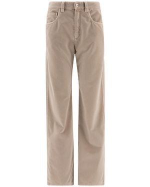 Brunello Cucinelli Garment-Dyed Cotton Velvet Trousers - Natural