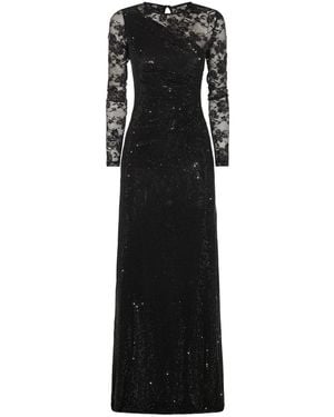 Self-Portrait Black Rhinestone Lace Sleeves Maxi Dress Clothing