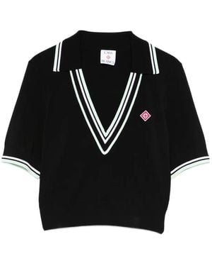 CASABLANCA Knitted V-Neck Top - Black