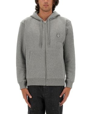 Maison Kitsuné Cotton Sweatshirt With Fox Patch - Grey