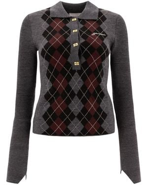 Ganni Argyle Wool Polo Sweater - Black