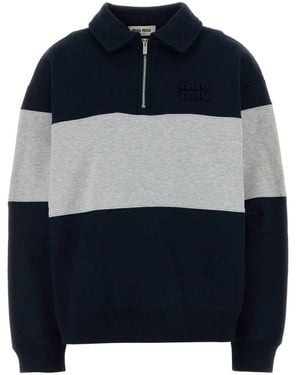 Miu Miu Half-Zip Cotton Sweatshirt - Blue