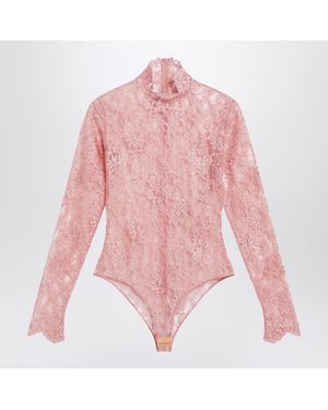 Valentino Garavani Peach Floral Lace Bodysuit - Pink