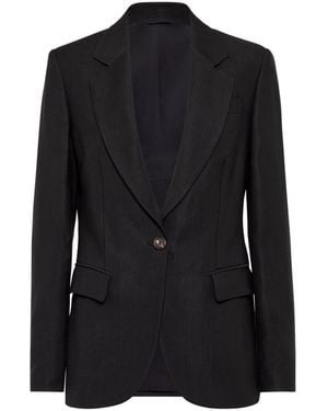Brunello Cucinelli Linen Fluid Jacket With Shiny Details - Black