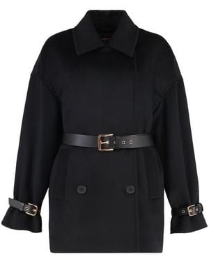 Max Mara Pausa Double-Breasted Virgin Wool Coat - Black